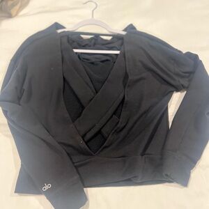alo Yoga Sweatshirt - Cowl Neck, Open Back, Black, Size Small
